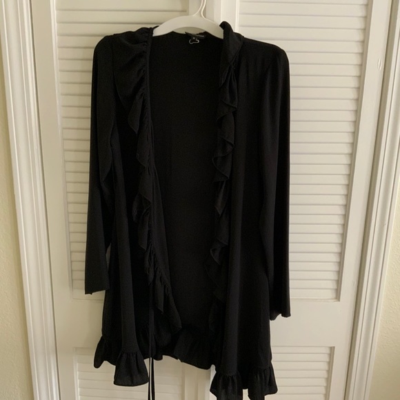 PrettyLittleThing UK 12 Ruffle Black Wrap Dress - Picture 5 of 9